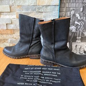 John Fluevog Nicola Black Leather Mid-Shin Boots